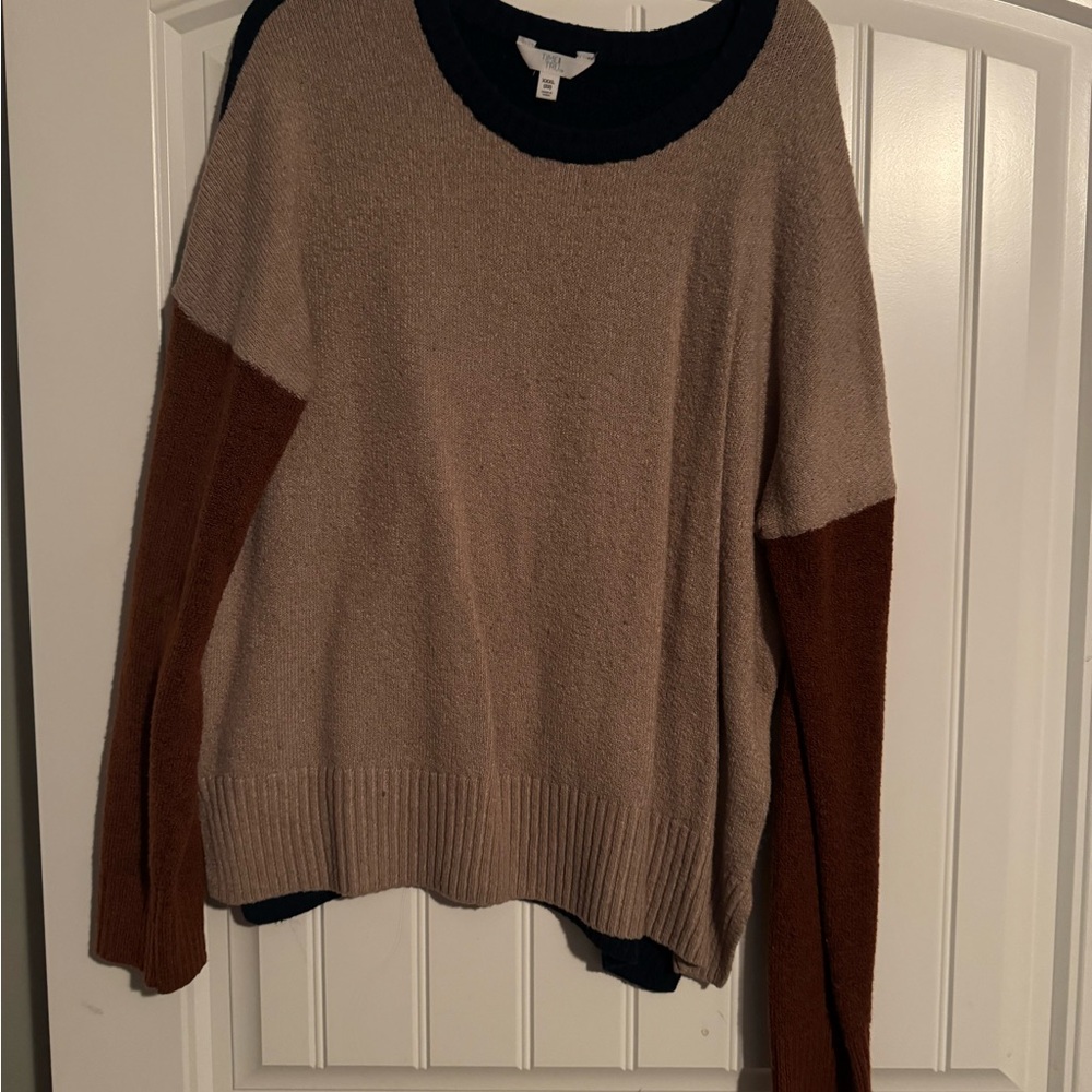 Time and Tru Colorblock Sweater - Beige and Rust